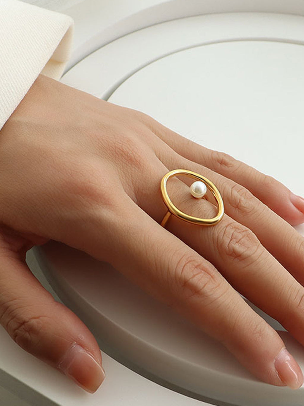 Oval Freshwater Pearl Ring — Gold in Gold — Svelte Chic