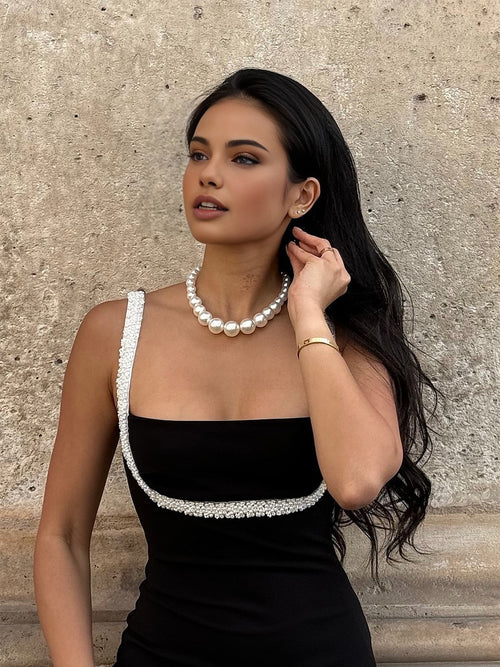 Acrylic Bead Necklace — Off-White in Off-White — Svelte Chic