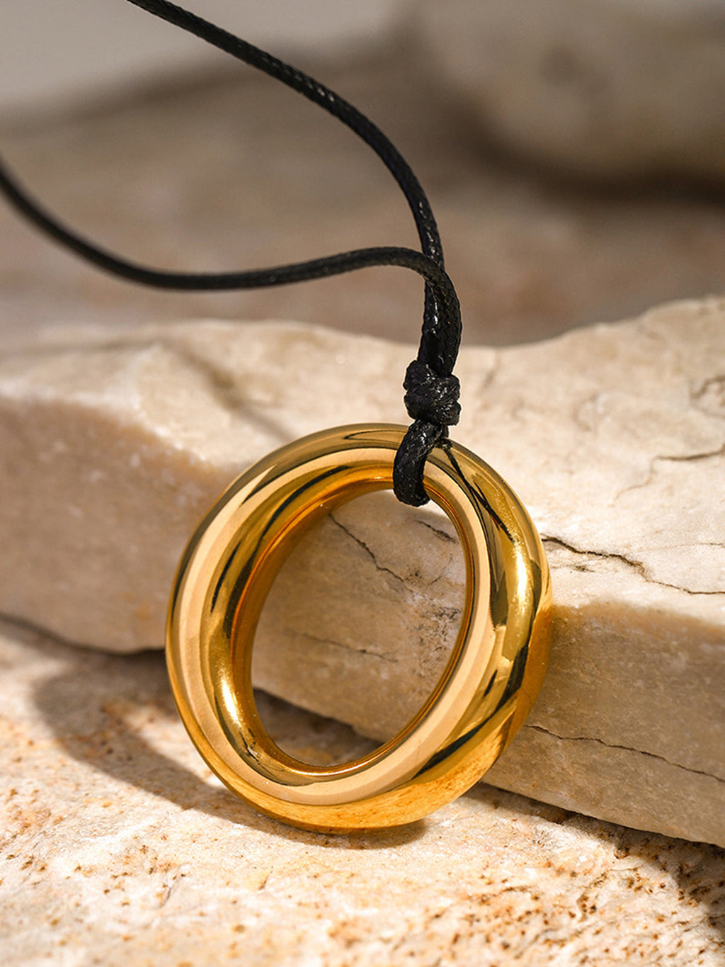 Round Pendant Necklace — Gold Titanium Steel — Svelte Chic