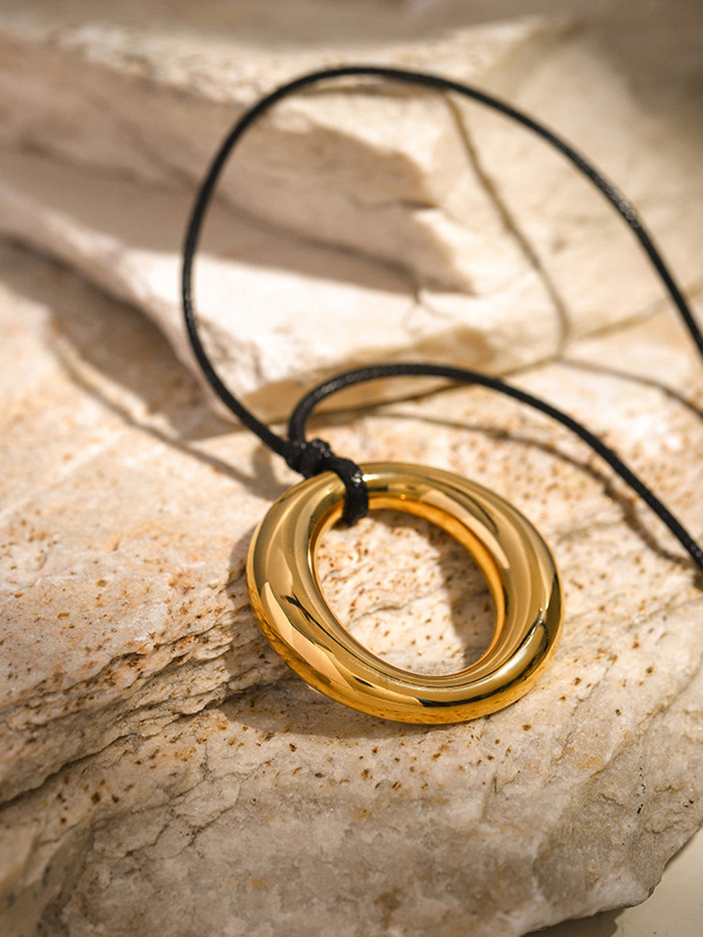 Round Pendant Necklace — Gold Titanium Steel in Gold — Svelte Chic