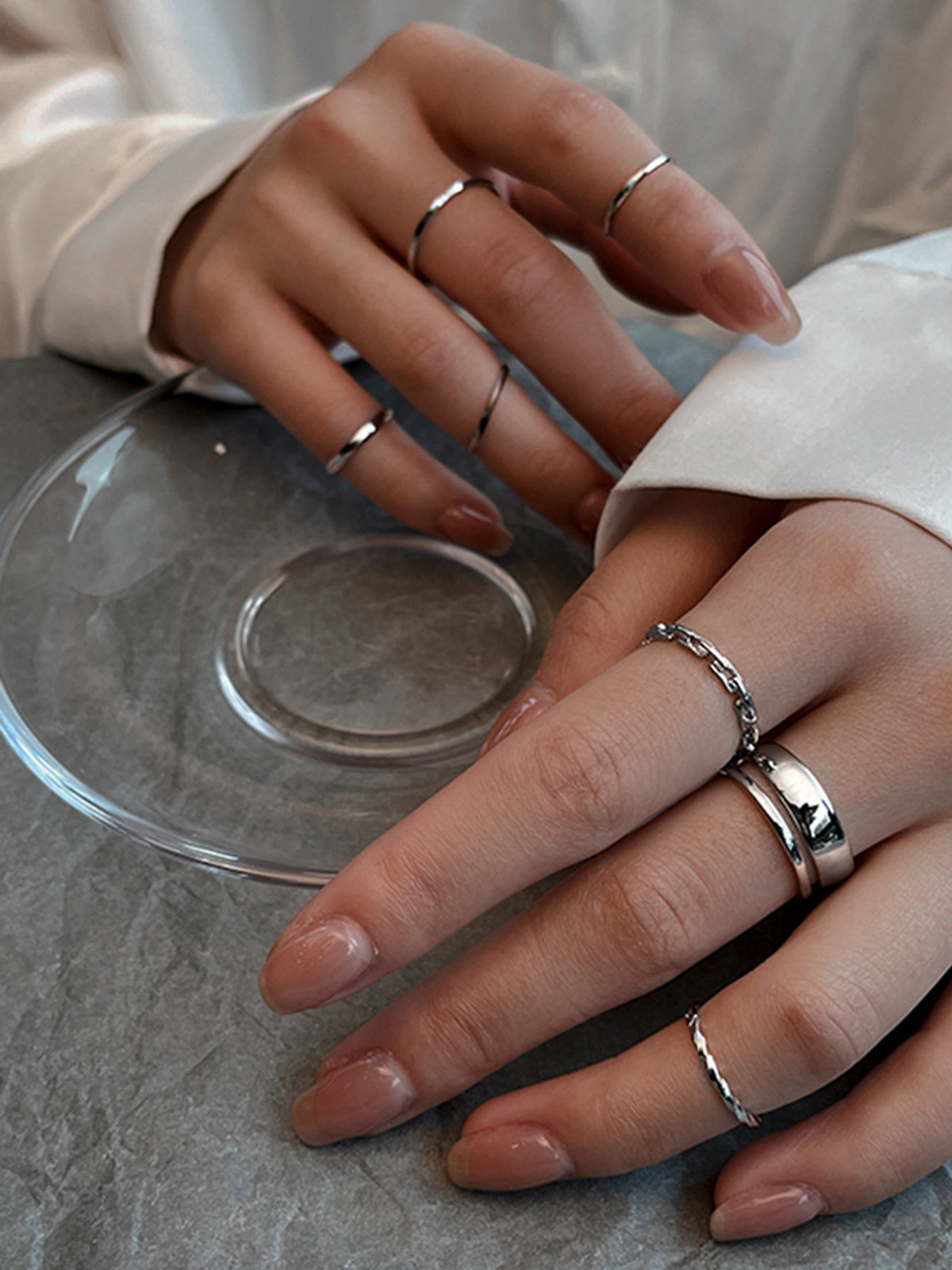 Minimalist Ring Set — Silver, 7 Pieces in Silver — Svelte Chic