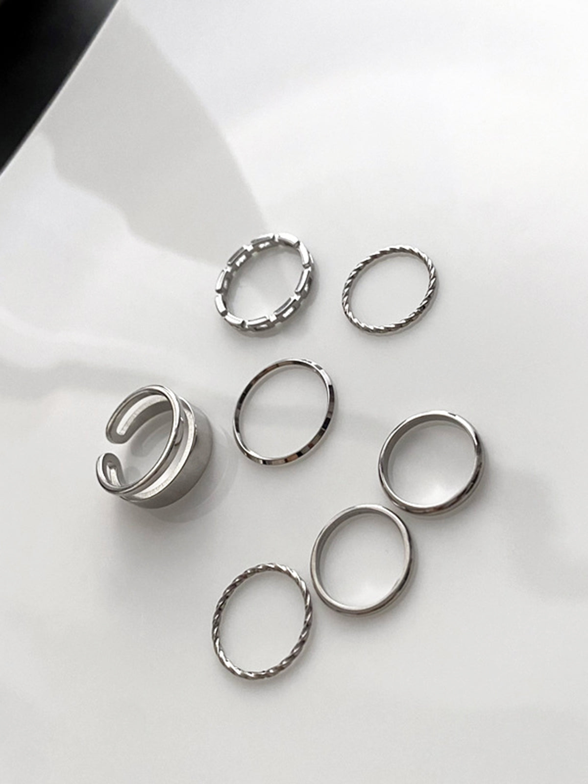 Minimalist Ring Set — Silver, 7 Pieces — Svelte Chic