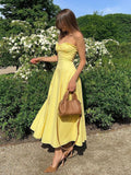 Lettuce Trim Split Midi Dress — Yellow in Yellow — Svelte Chic