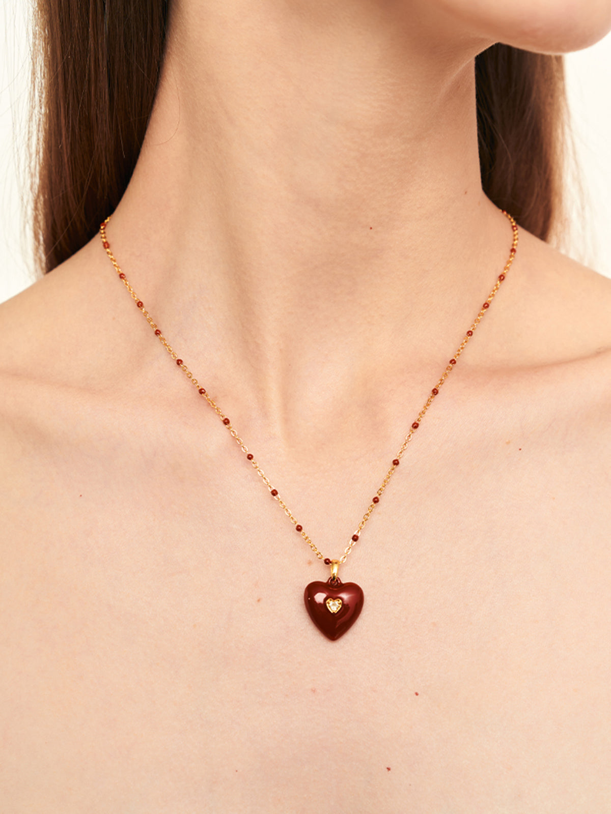 Vintage Red Heart Necklace — Gold Plated Enamel — Svelte Chic