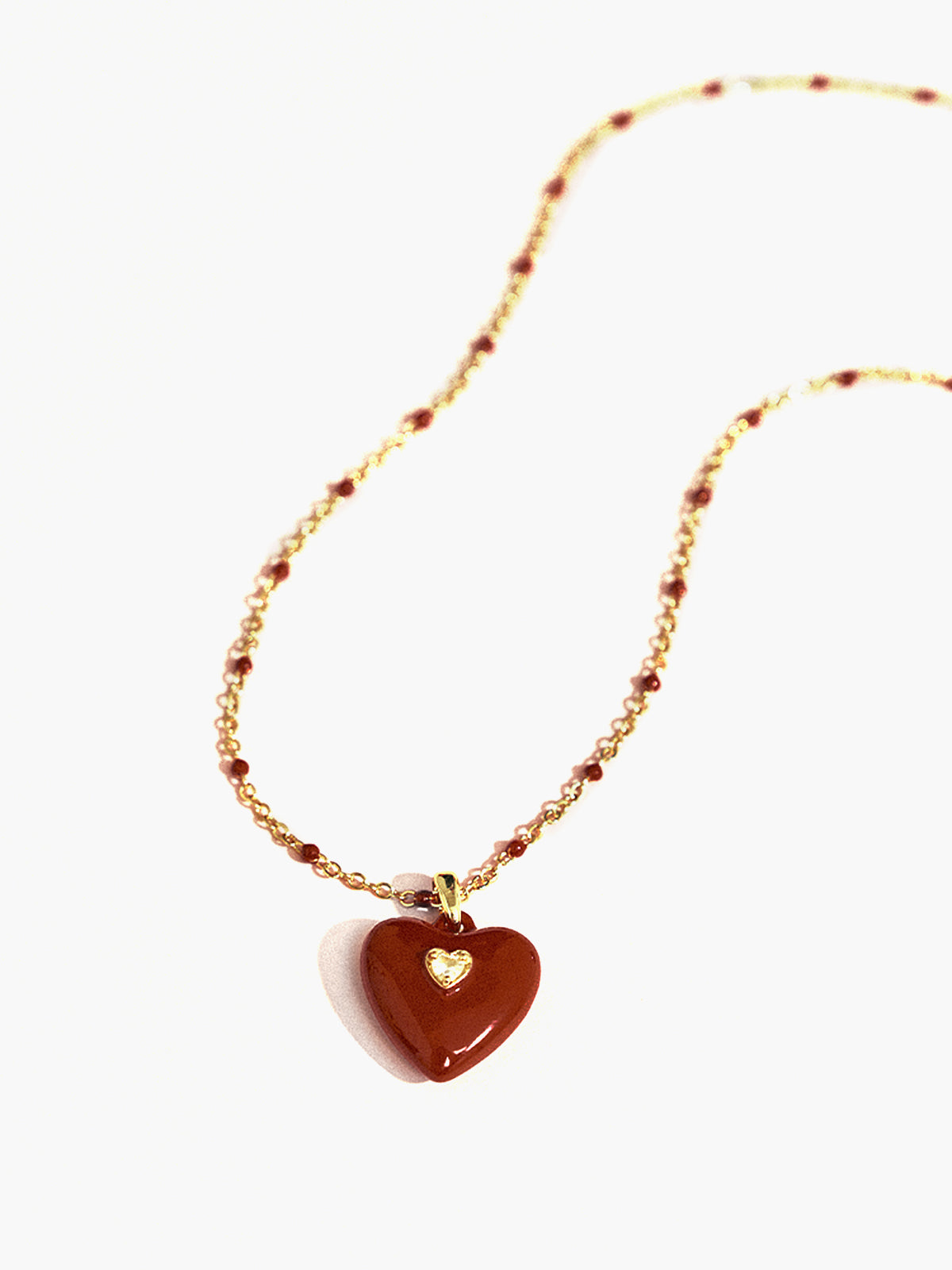 Vintage Red Heart Necklace — Gold Plated Enamel — Svelte Chic