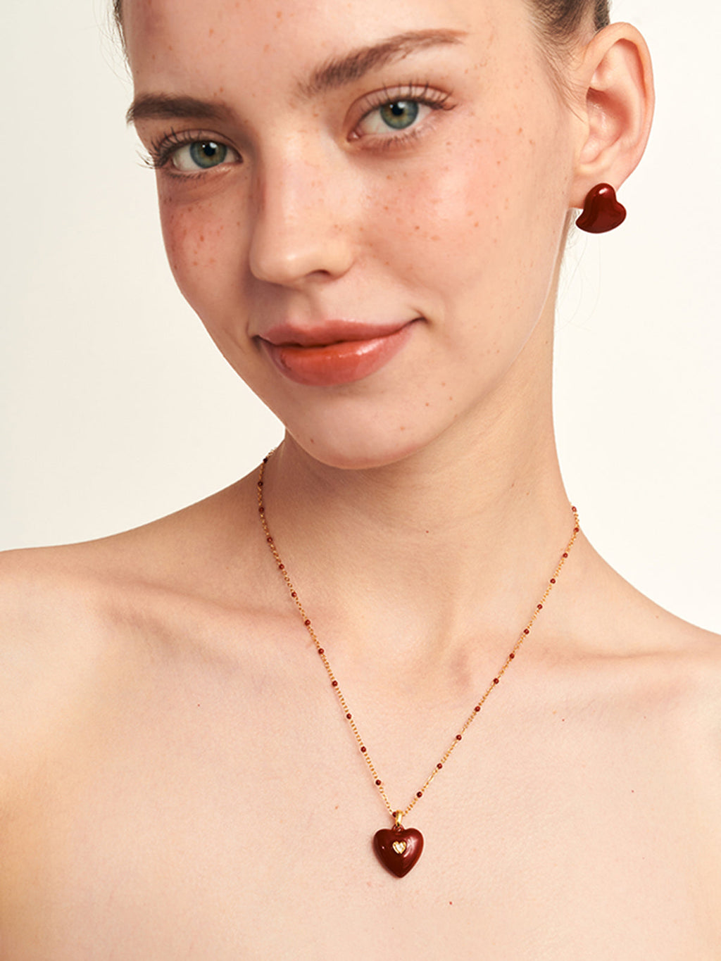 Vintage Red Heart Necklace — Gold Plated Enamel — Svelte Chic