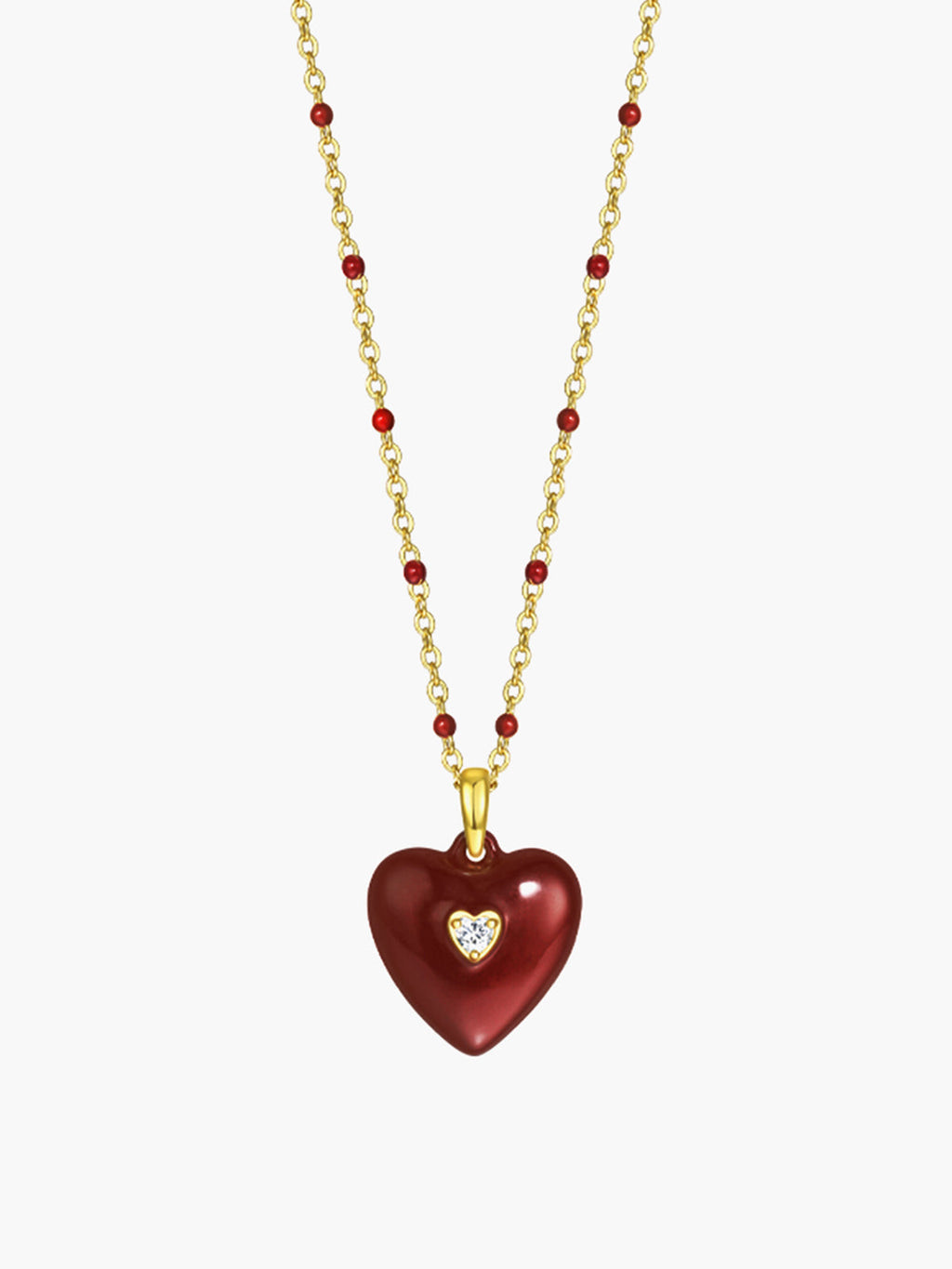 Vintage Red Heart Necklace — Gold Plated Enamel in Red — Svelte Chic