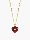 Vintage Red Heart Necklace — Gold Plated Enamel in Red — Svelte Chic