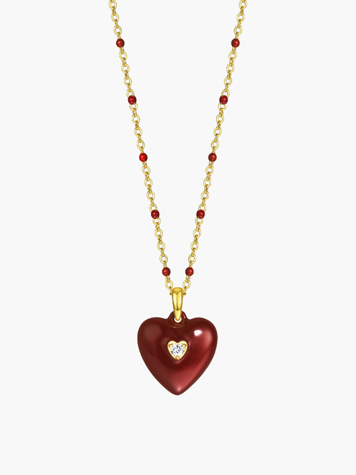 Vintage Red Heart Necklace — Gold Plated Enamel in Red — Svelte Chic