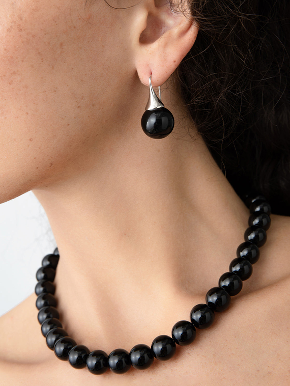 Black Onyx Round Hook Earrings — Titanium Steel in Black — Svelte Chic