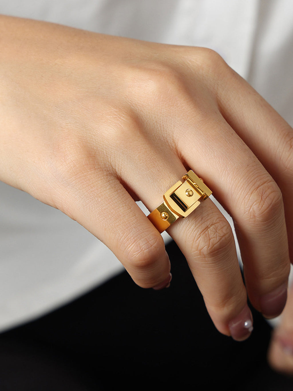 Buckle Ring — Gold Titanium Steel in Gold — Svelte Chic