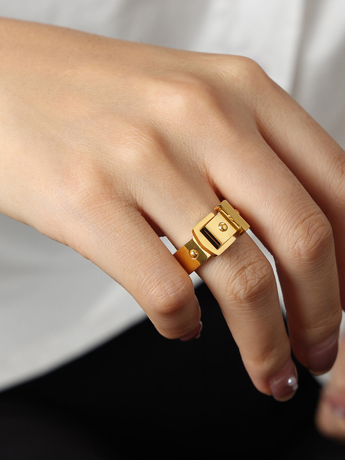 Buckle Ring — Gold Titanium Steel in Gold — Svelte Chic