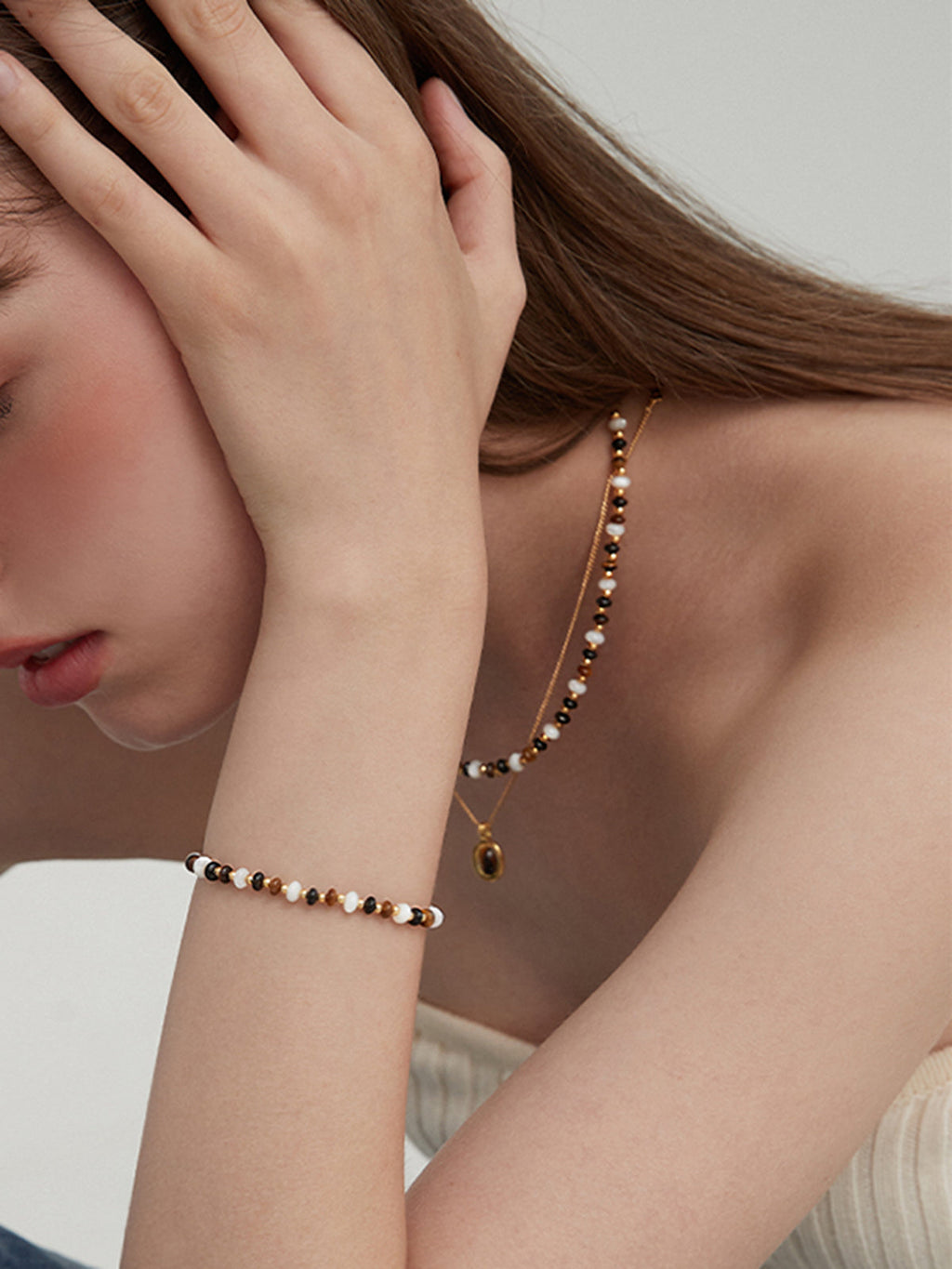 Tiger's Eye Beaded Bracelet — Gold & Black — Svelte Chic