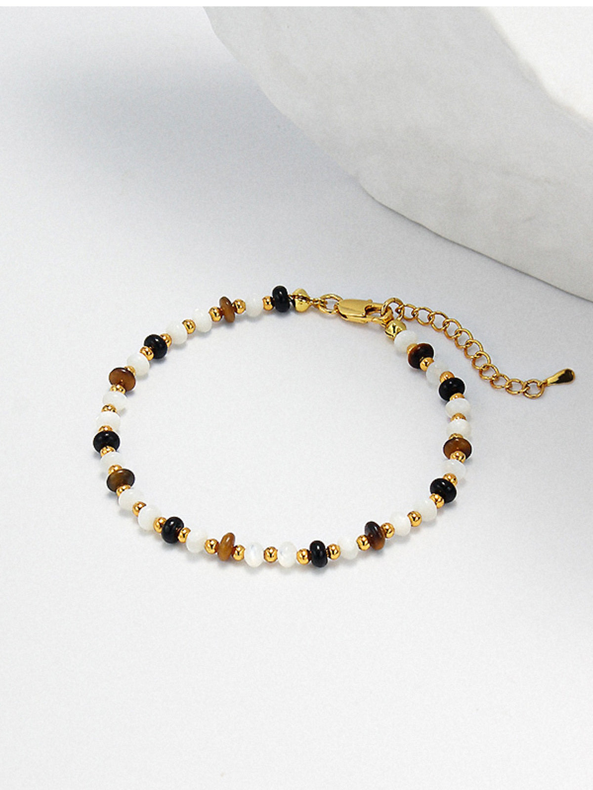 Tiger's Eye Beaded Bracelet — Gold & Black in Multicolor — Svelte Chic