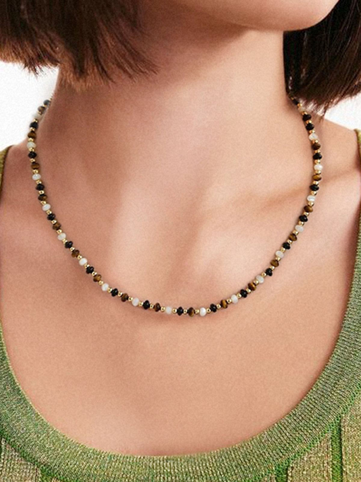 Tiger's Eye Beaded Necklace — Multicolour — Svelte Chic