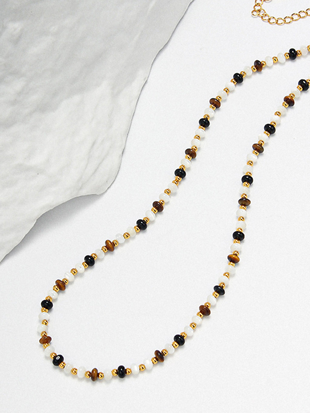 Tiger's Eye Beaded Necklace — Multicolour in Multicolor — Svelte Chic