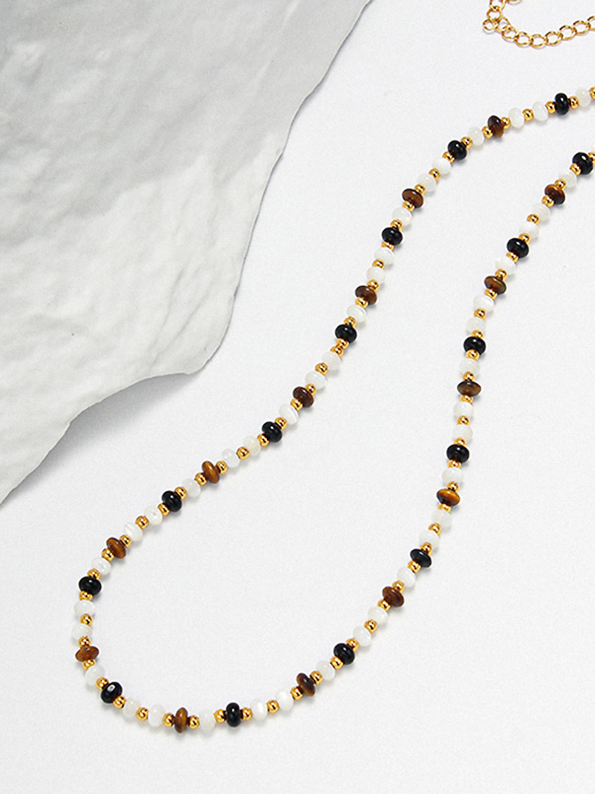 Tiger's Eye Beaded Necklace — Multicolour in Multicolor — Svelte Chic