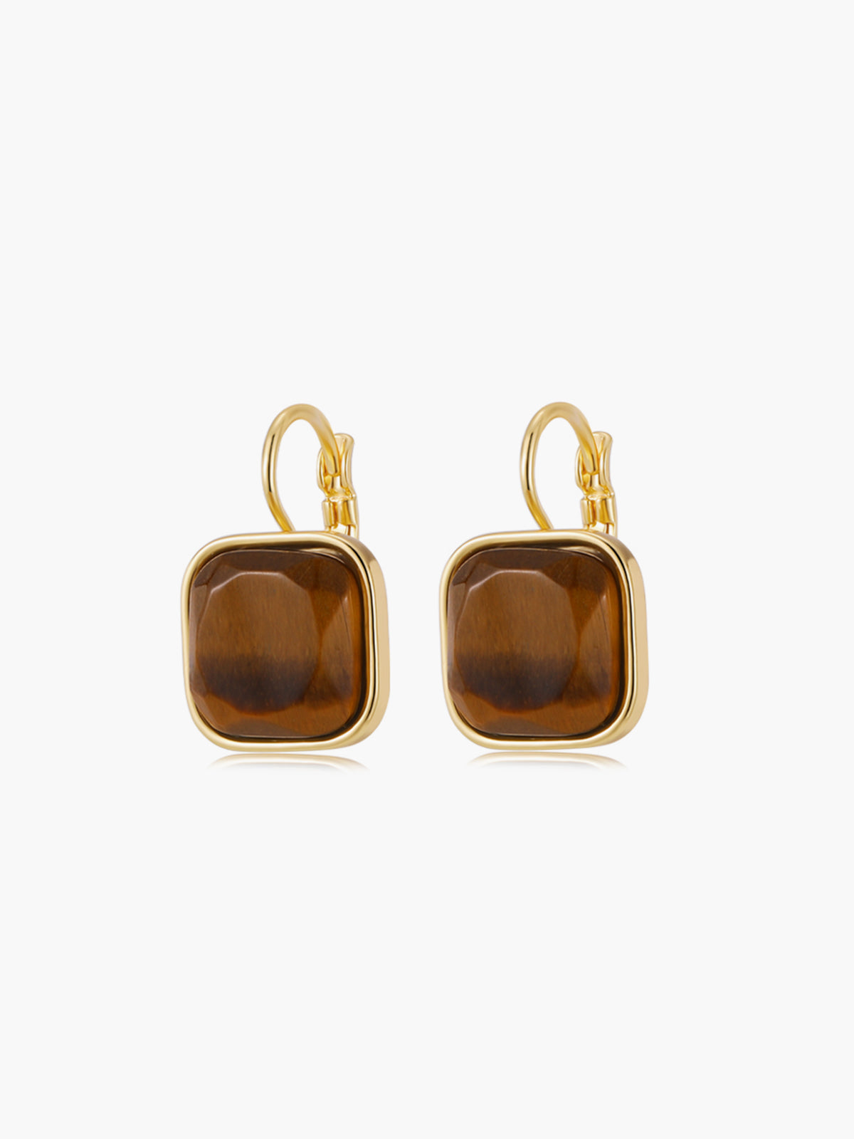 Vintage Square French Hook Earrings — Gold & Brown in Brown — Svelte Chic
