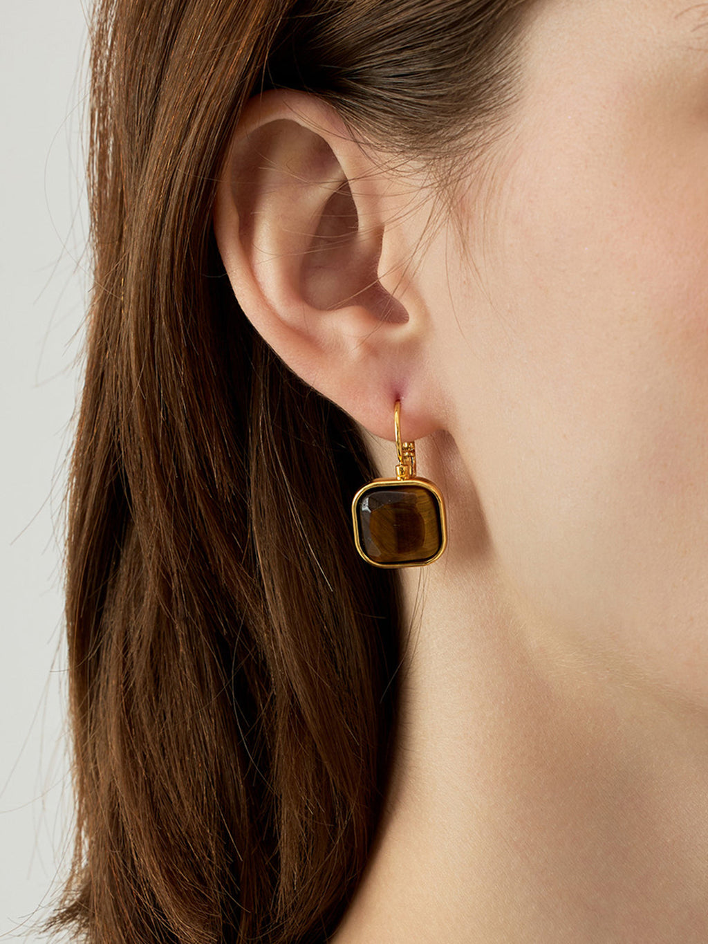 Vintage Square French Hook Earrings — Gold & Brown — Svelte Chic