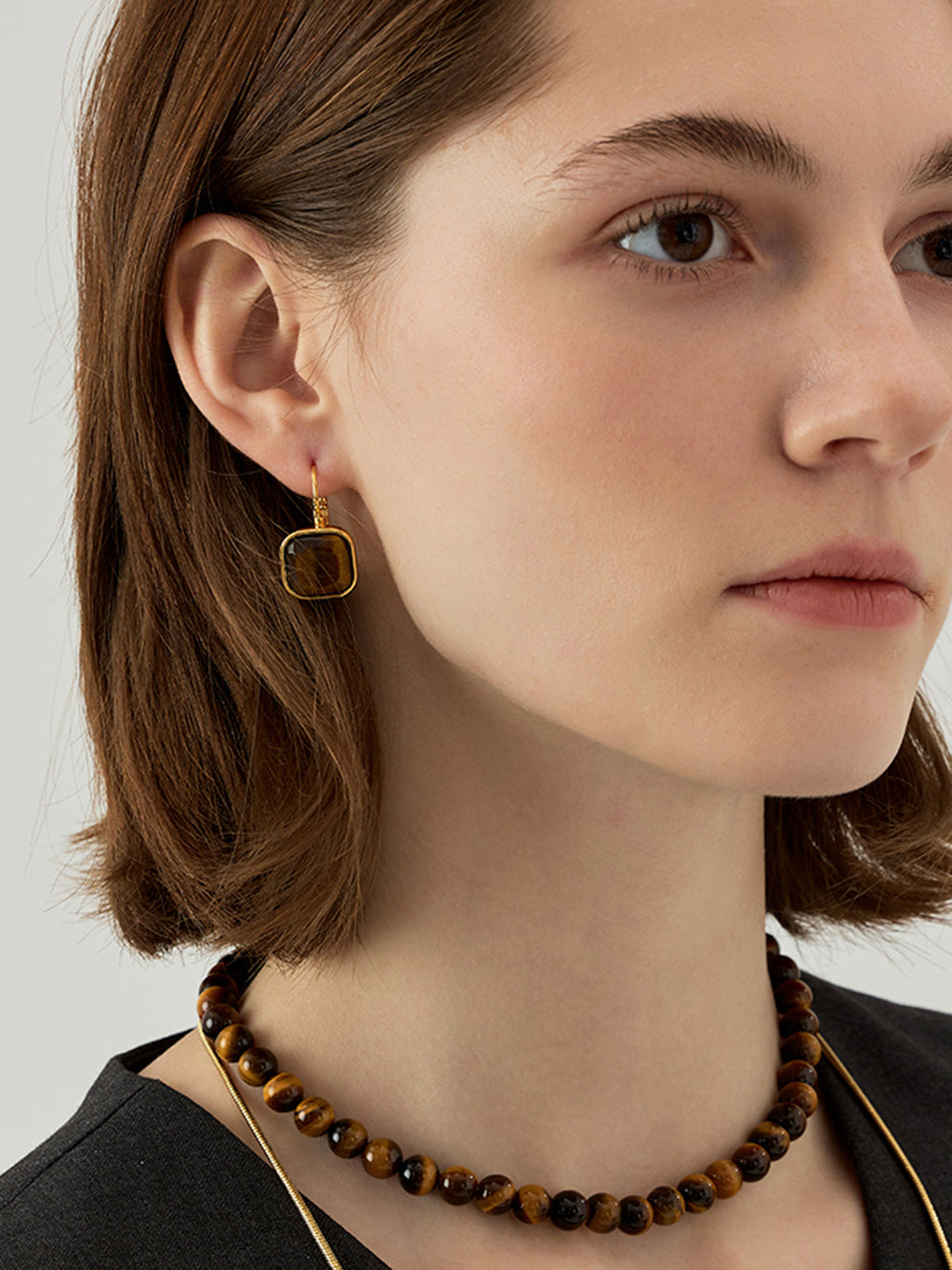 Vintage Square French Hook Earrings — Gold & Brown — Svelte Chic