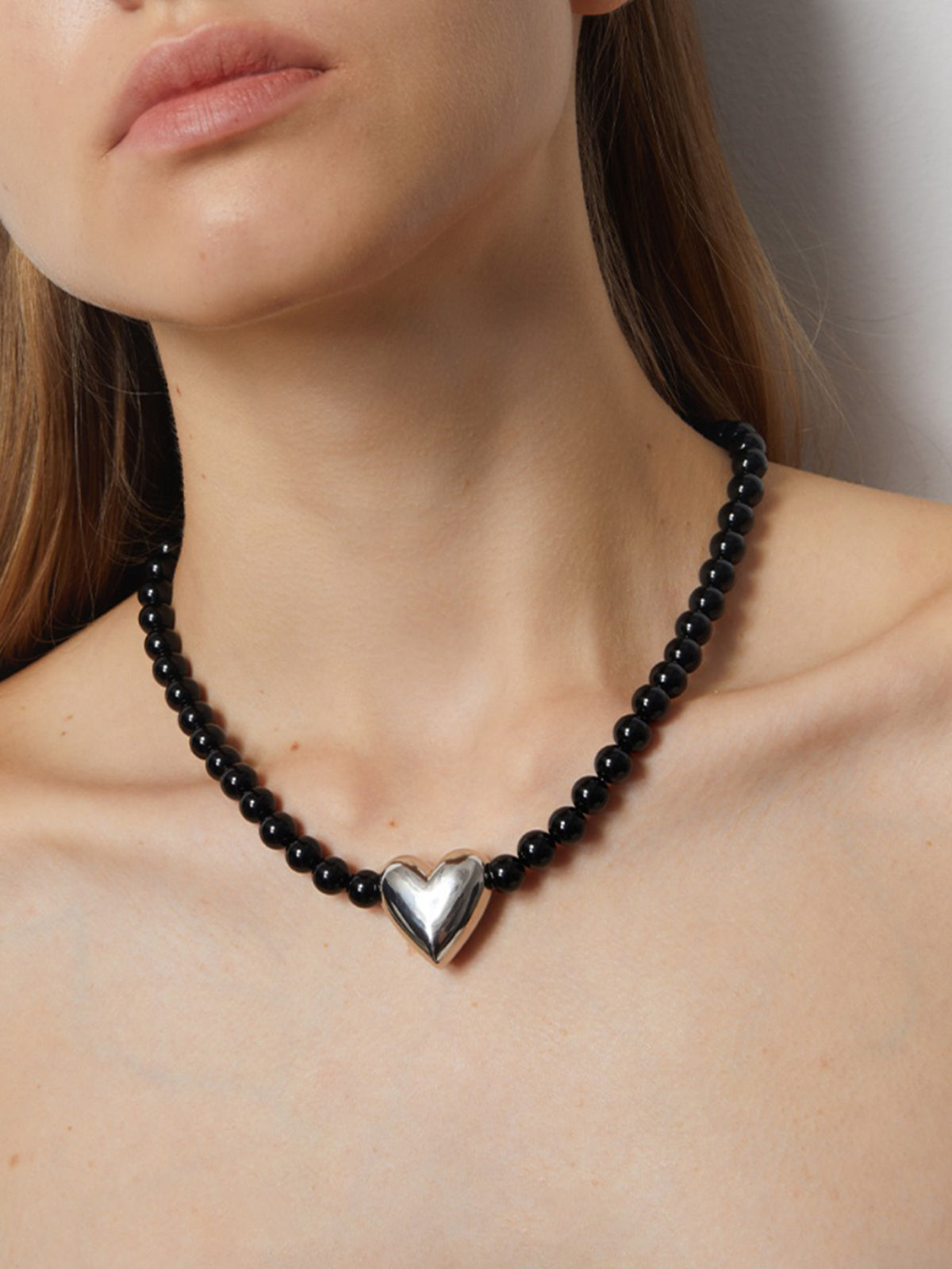 Black Onyx Heart Necklace — Titanium Steel in Black — Svelte Chic