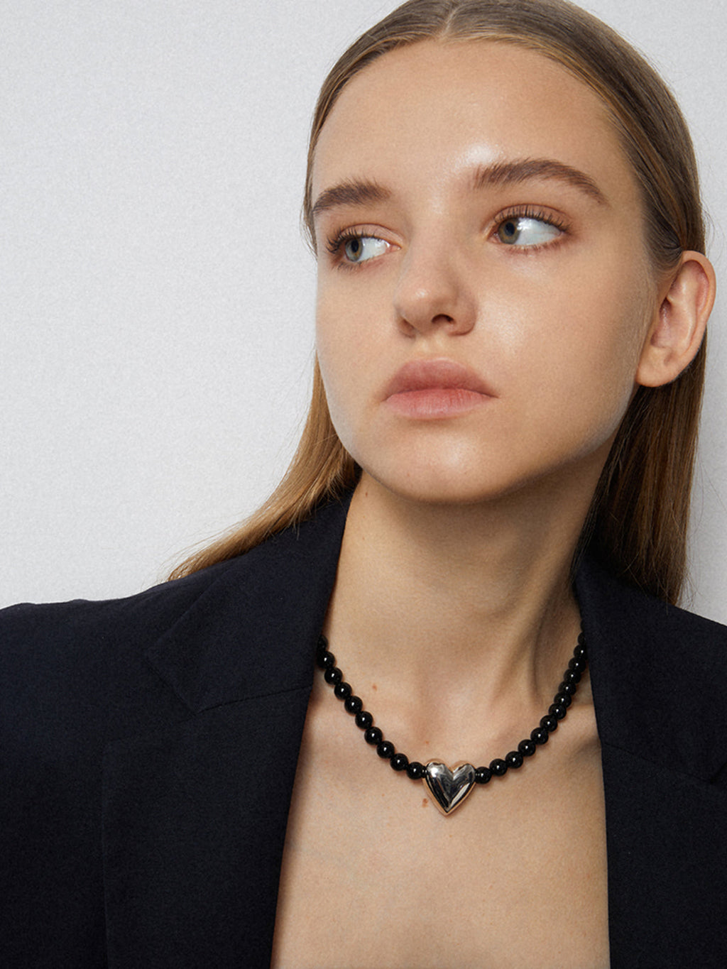 Black Onyx Heart Necklace — Titanium Steel — Svelte Chic
