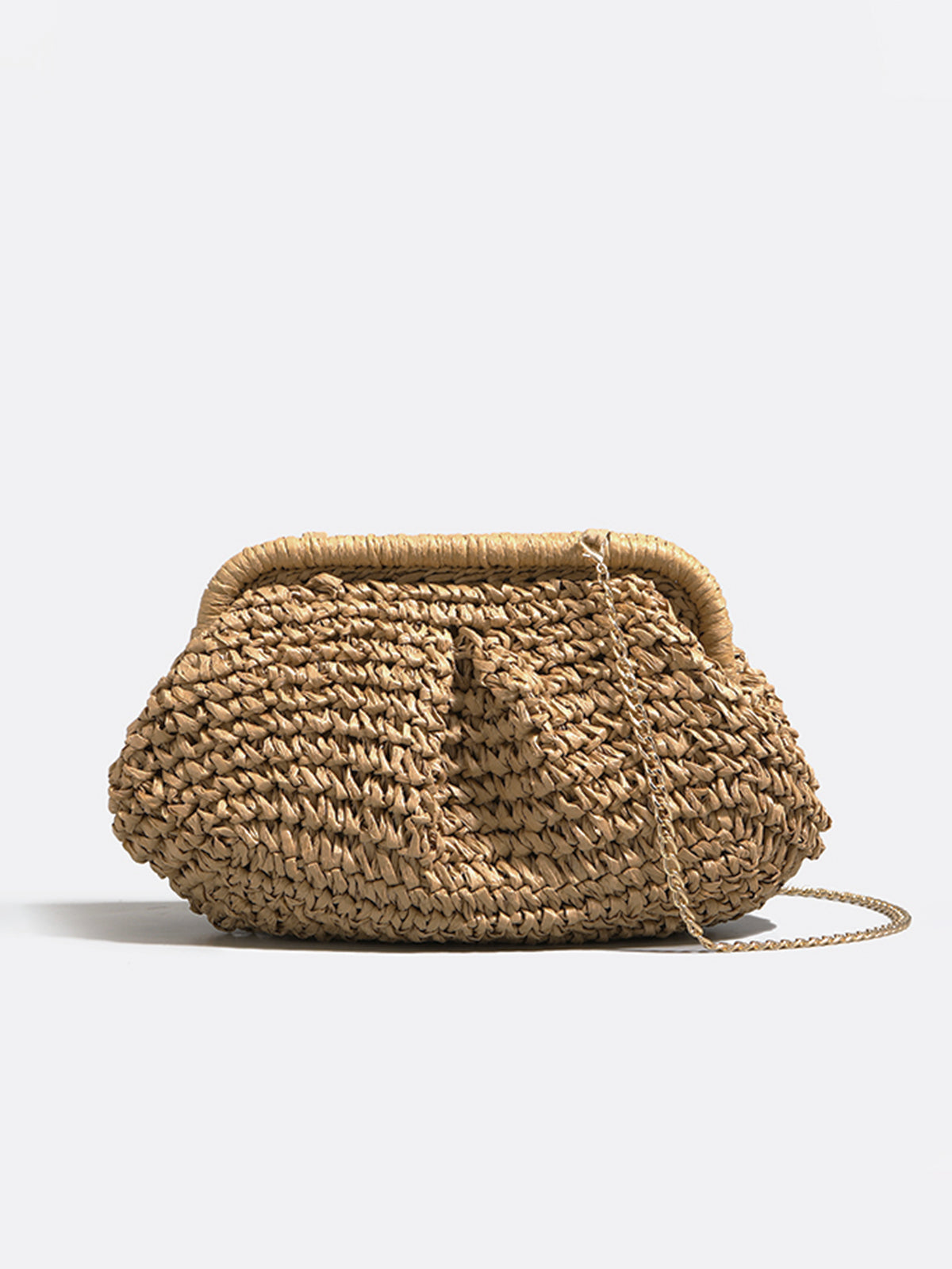 Straw Clutch Bag — Beige in Khaki — Svelte Chic