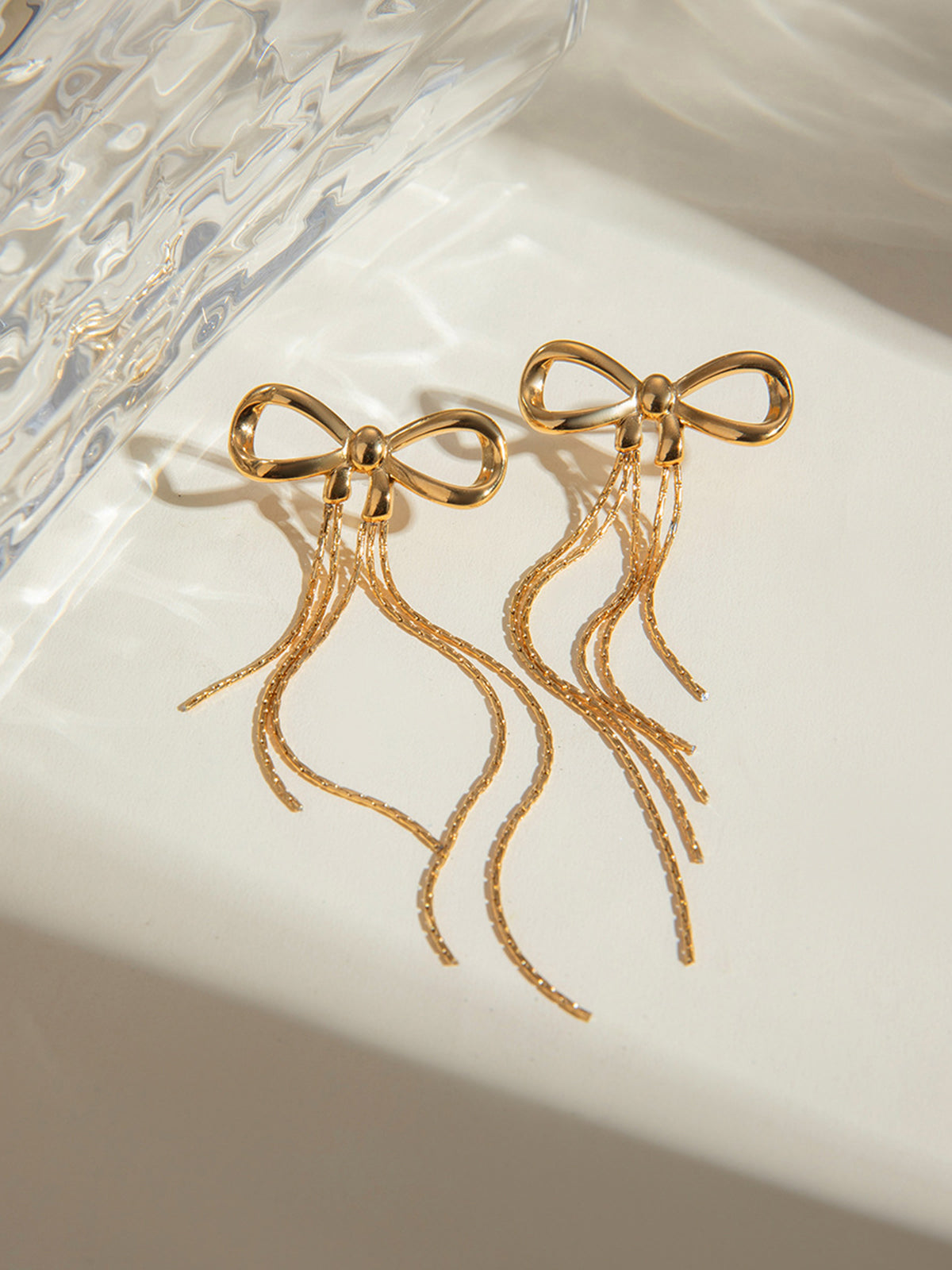 Golden Bow Earrings — Titanium Steel in Gold — Svelte Chic