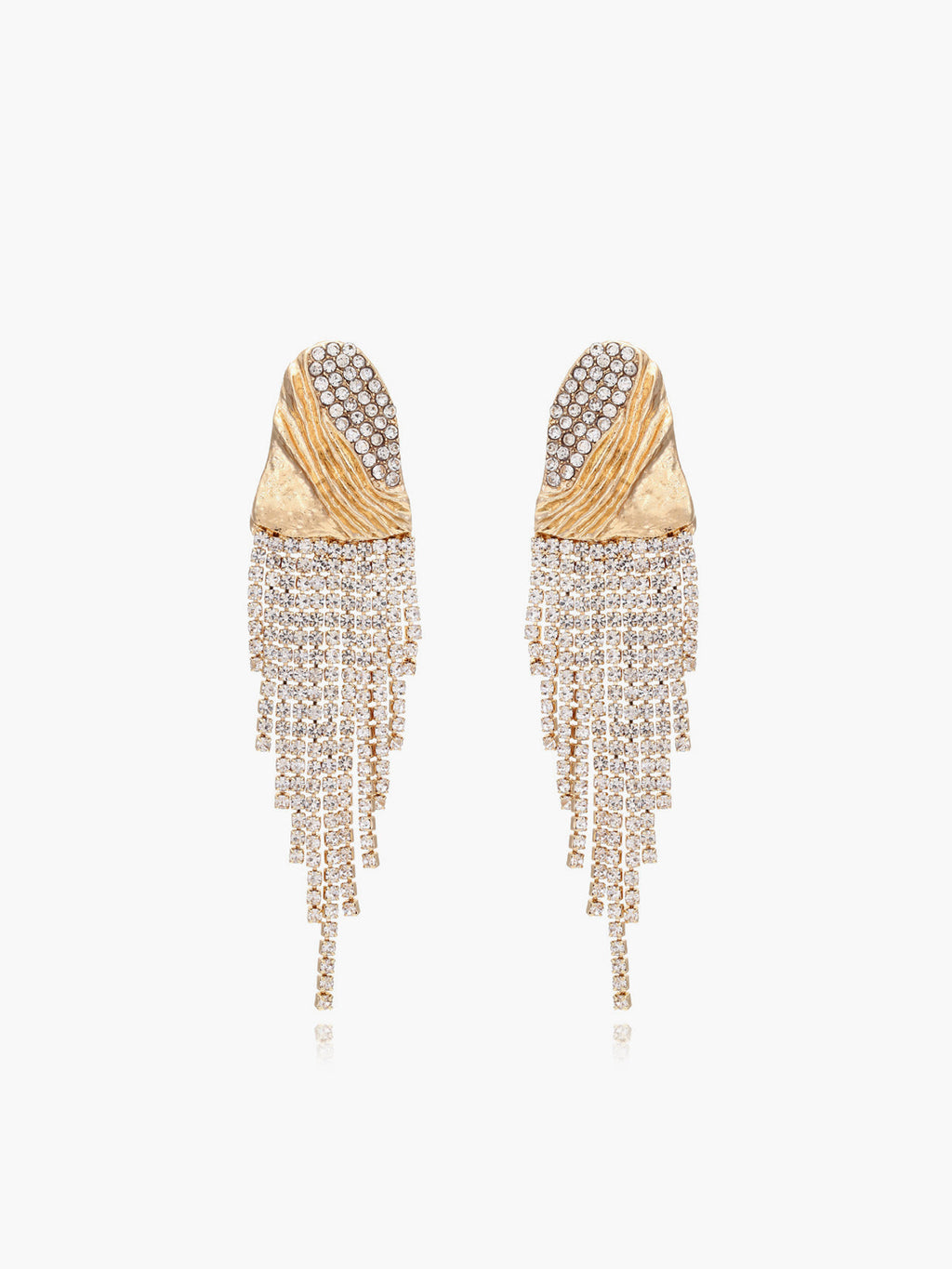 Crinkled Metal Rhinestone Drop Earrings — Gold in Gold — Svelte Chic