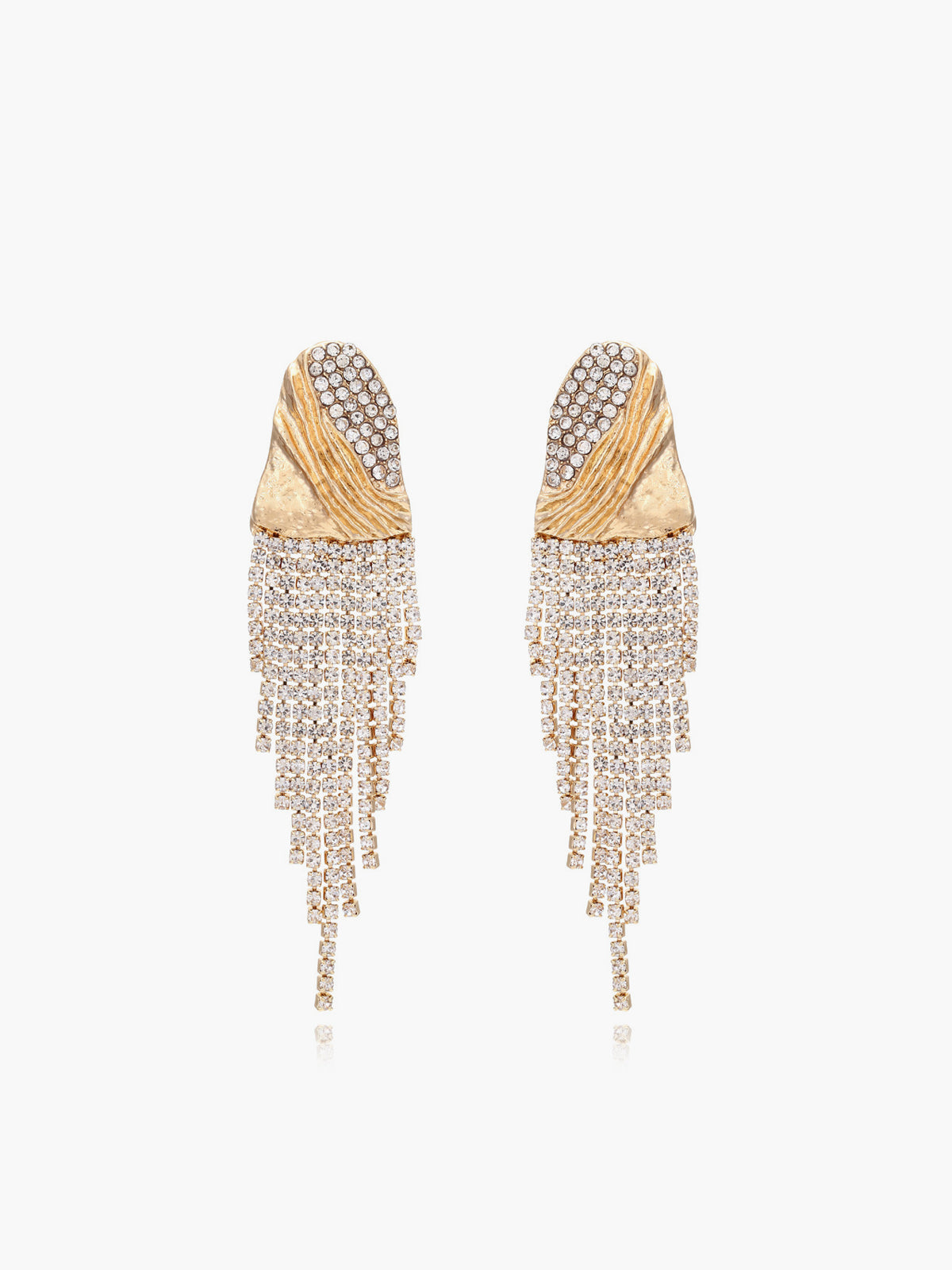 Crinkled Metal Rhinestone Drop Earrings — Gold in Gold — Svelte Chic