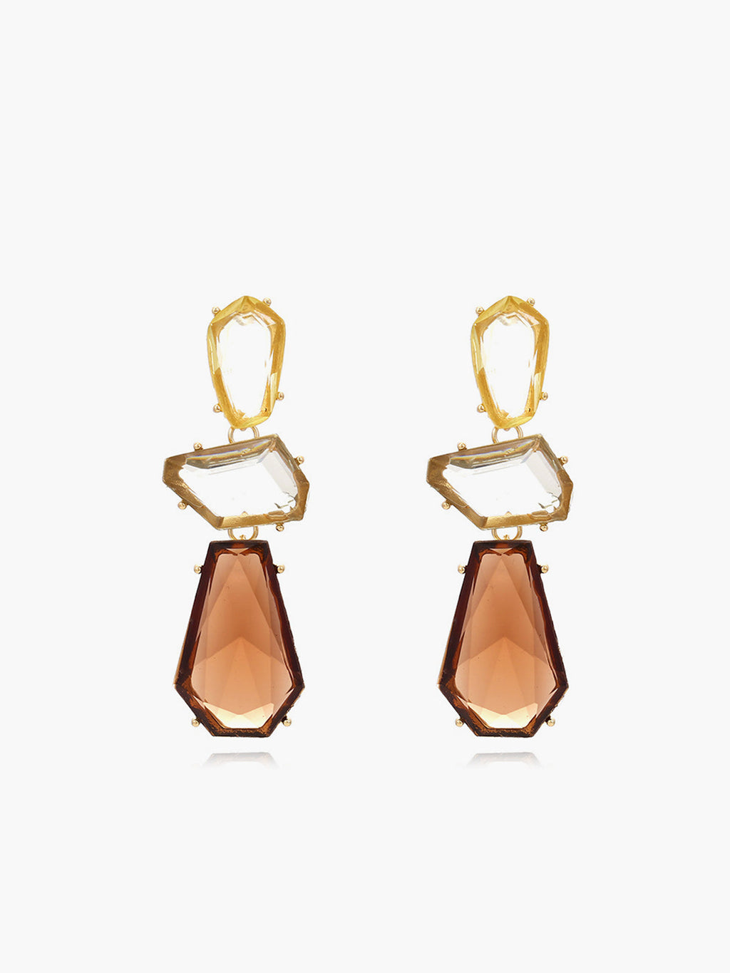 Vintage Geometric Drop Earrings — Gold & Brown in Light Brown — Svelte Chic