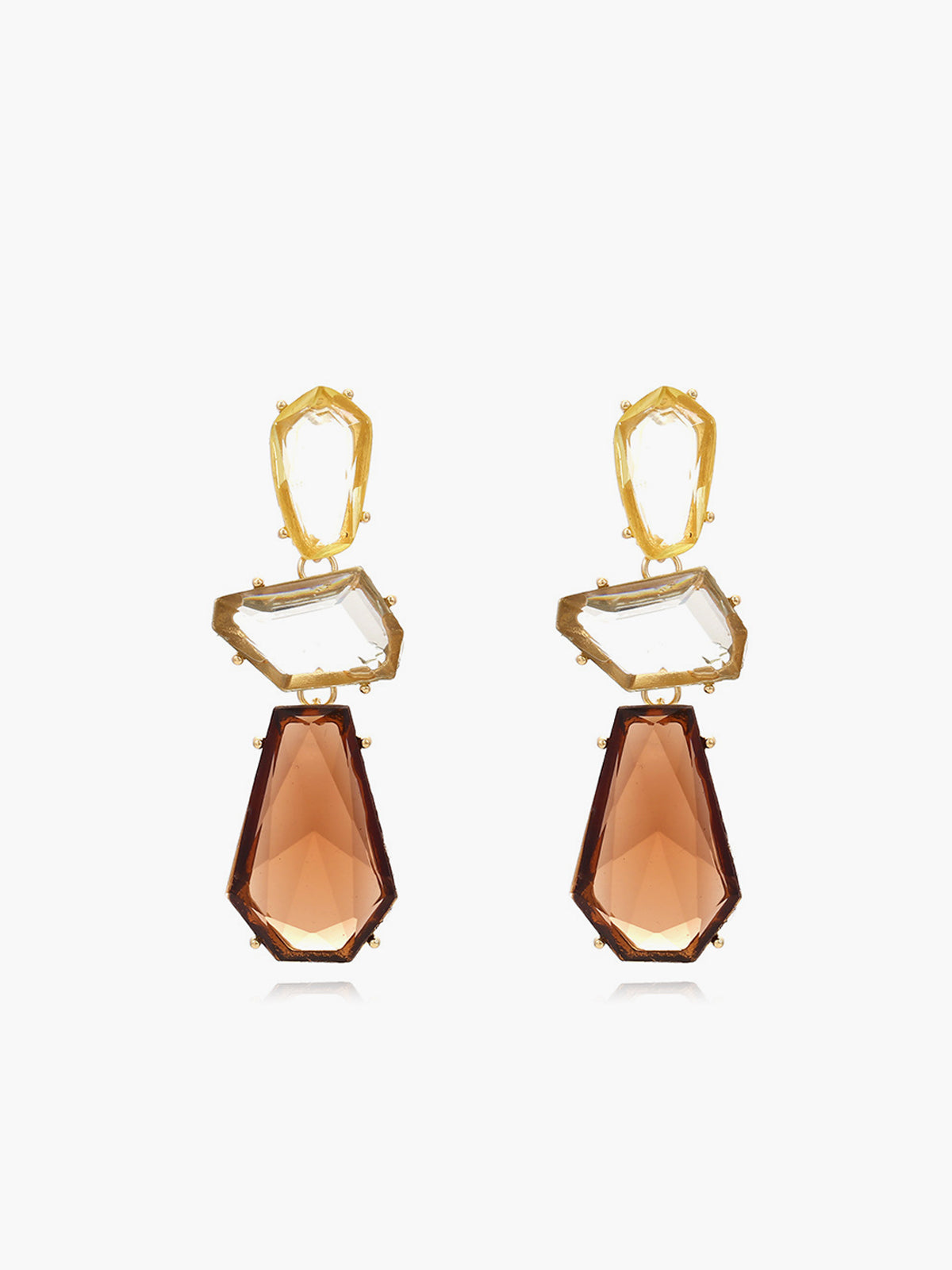 Vintage Geometric Drop Earrings — Gold & Brown in Light Brown — Svelte Chic