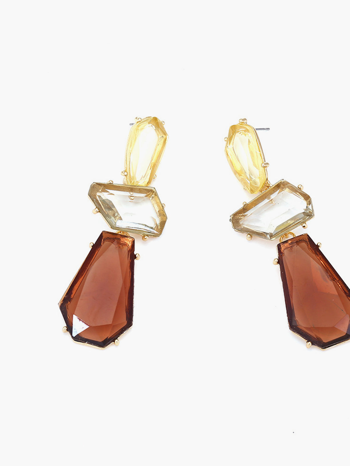 Vintage Geometric Drop Earrings — Gold & Brown — Svelte Chic