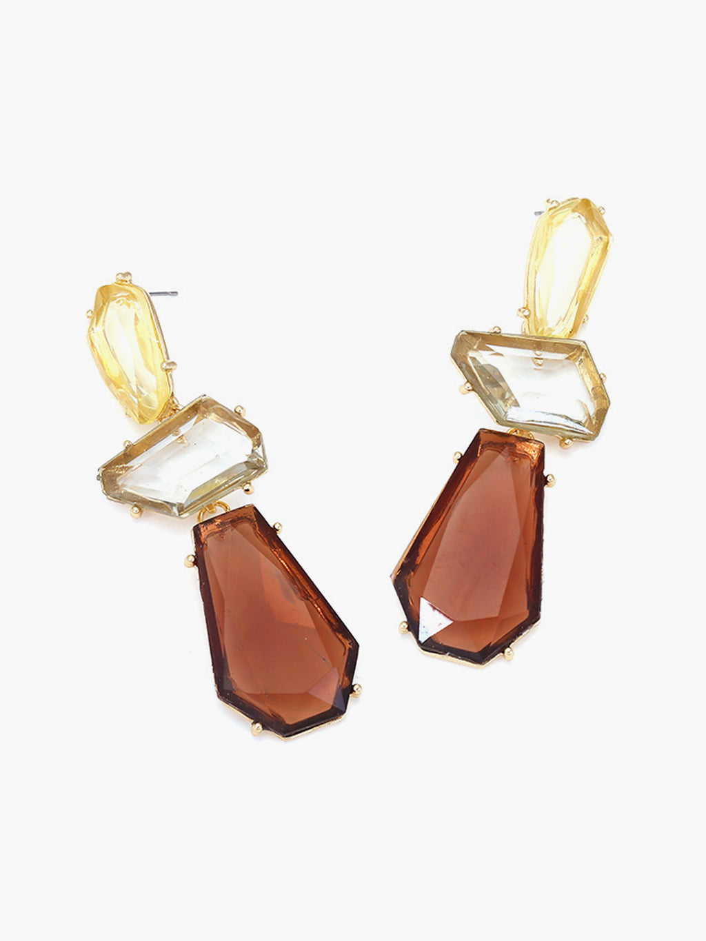 Vintage Geometric Drop Earrings — Gold & Brown — Svelte Chic