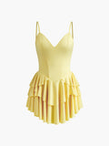 Ruffle Backless Cami Mini Dress in Yellow — Svelte Chic