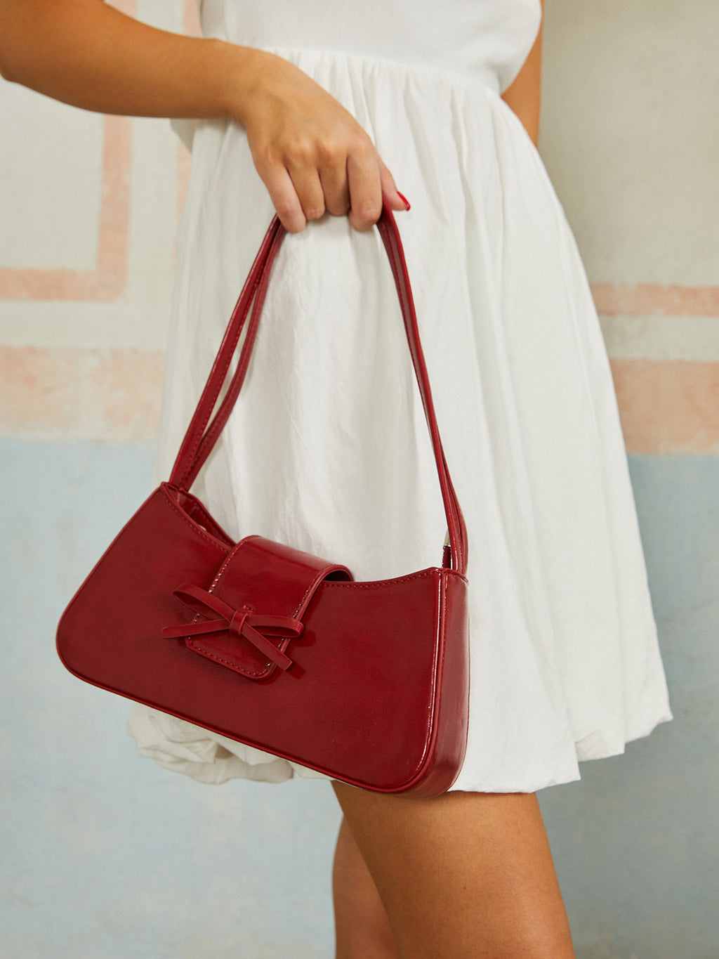 Cara Bow Shoulder Bag — Red — Svelte Chic