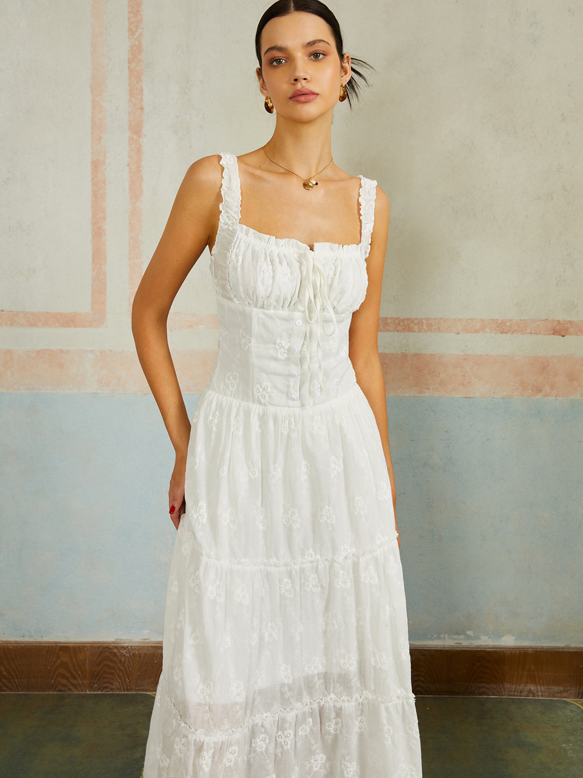 Ruffle Hem Embroidered Maxi Dress — Svelte Chic