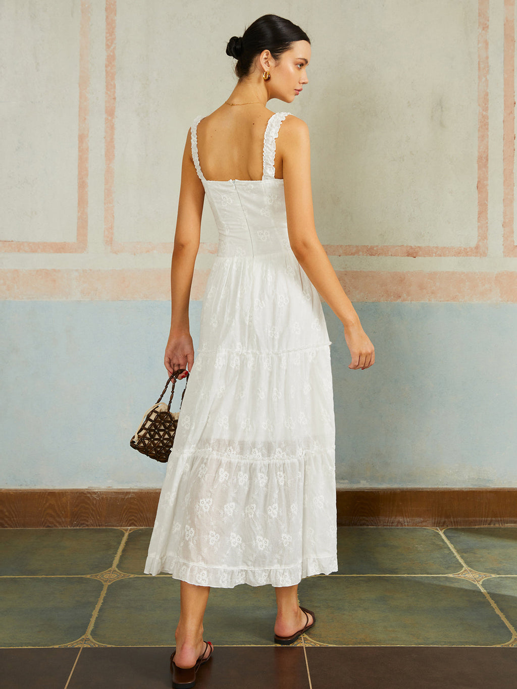 Ruffle Hem Embroidered Maxi Dress — Svelte Chic