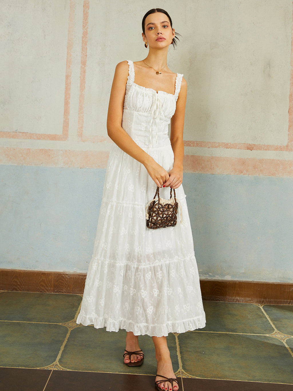 Ruffle Hem Embroidered Maxi Dress — Svelte Chic