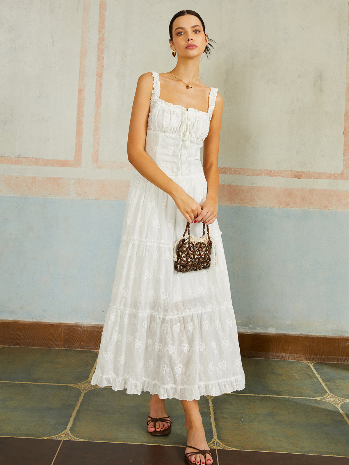 Ruffle Hem Embroidered Maxi Dress — Svelte Chic