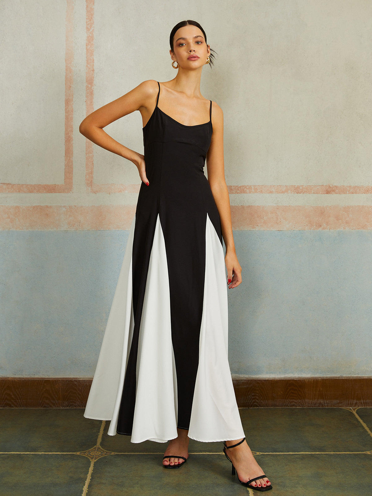 Colour Block Cami Maxi Dress — Black & White — Svelte Chic