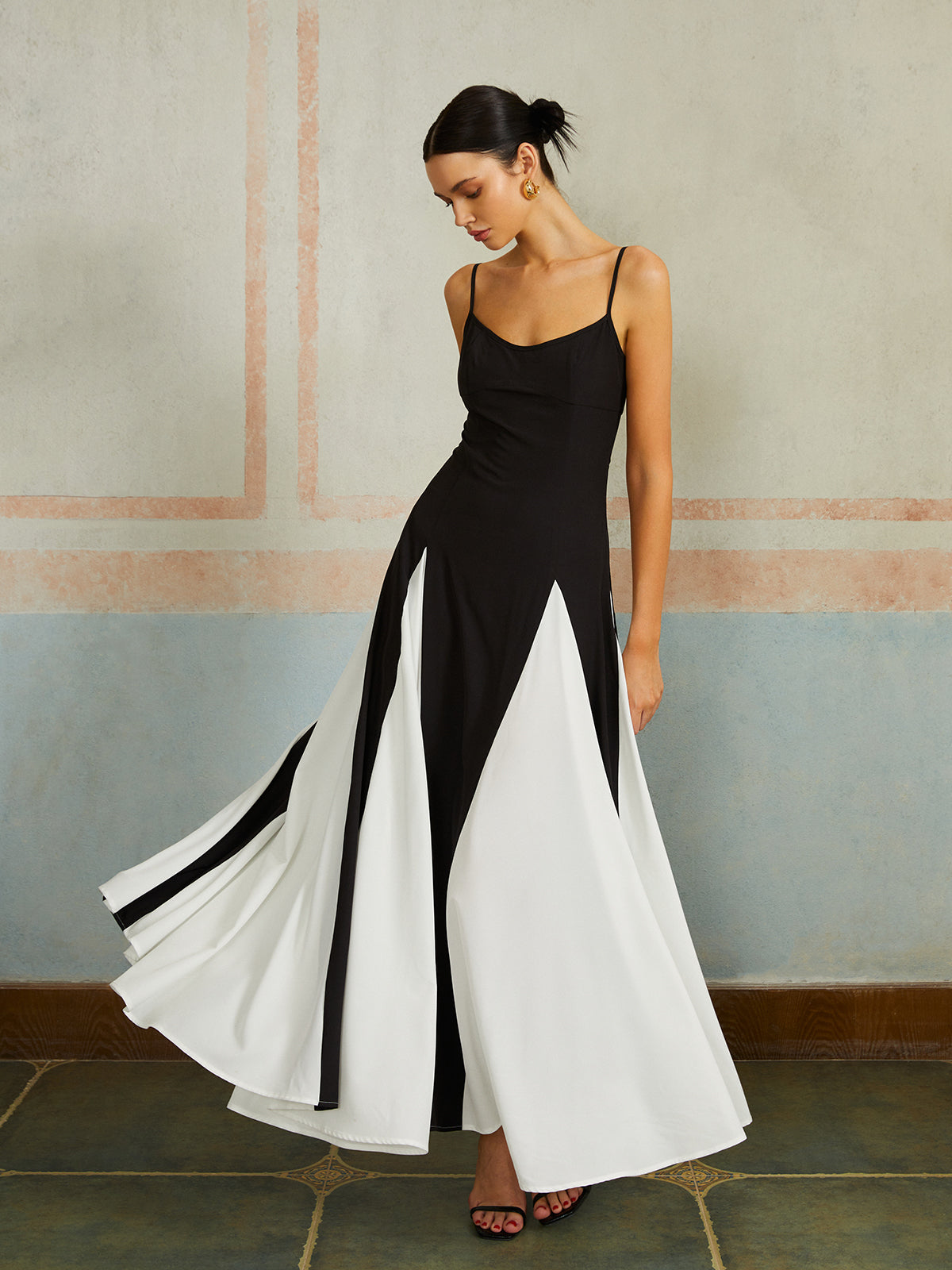 Colour Block Cami Maxi Dress — Black & White — Svelte Chic
