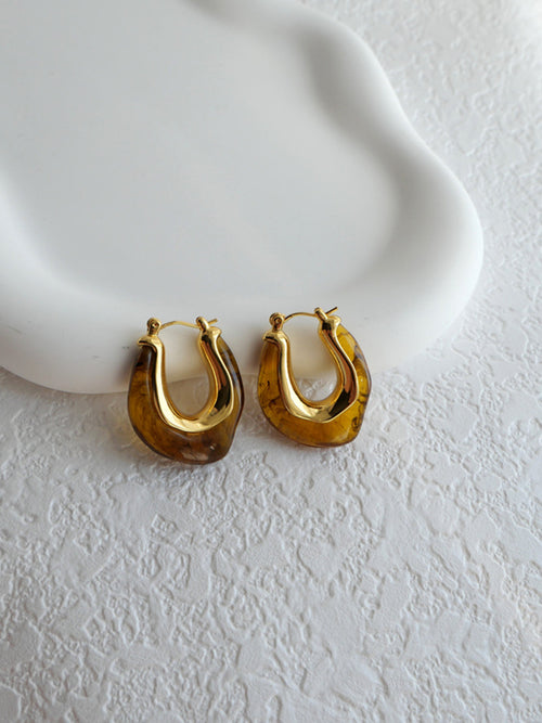 Amber Hoop Earrings — Gold in Brown — Svelte Chic