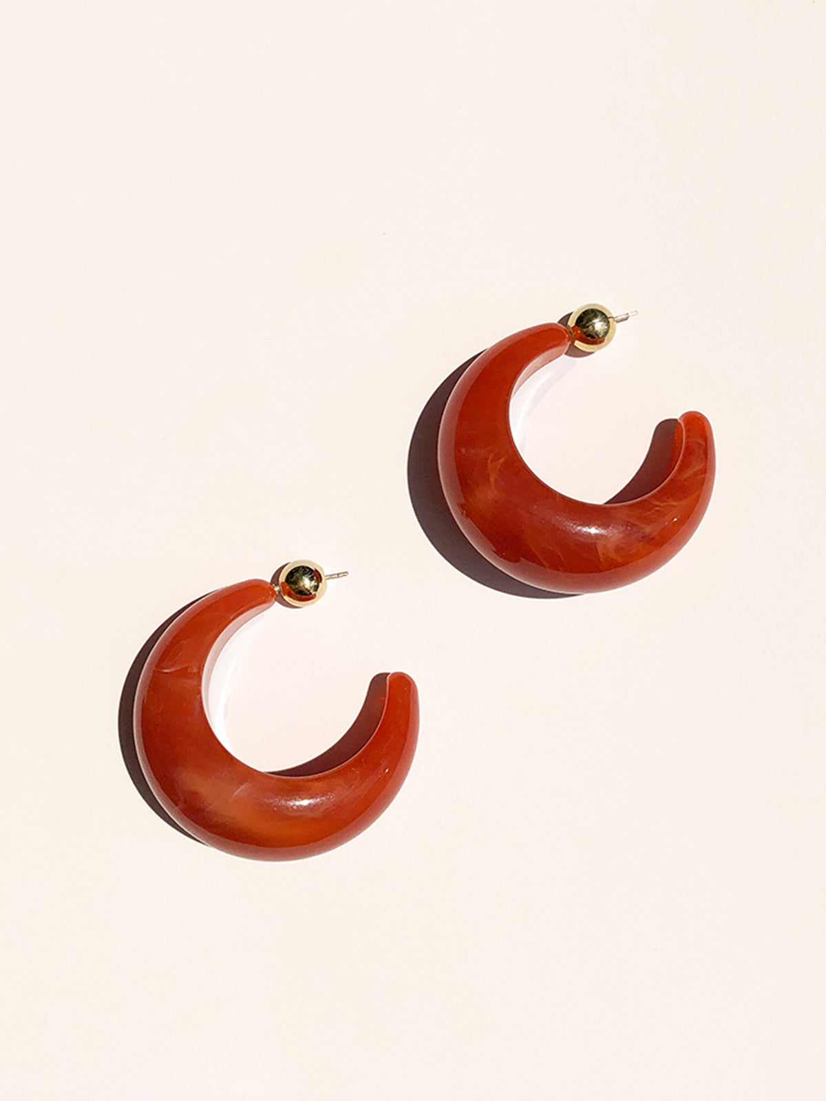 Crescent Acrylic Earrings — Orange & Gold in Red — Svelte Chic