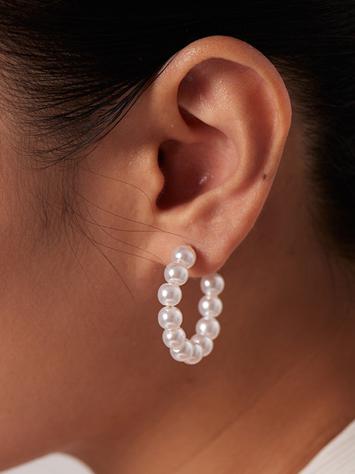 Pearl Hoop Earrings — White — Svelte Chic