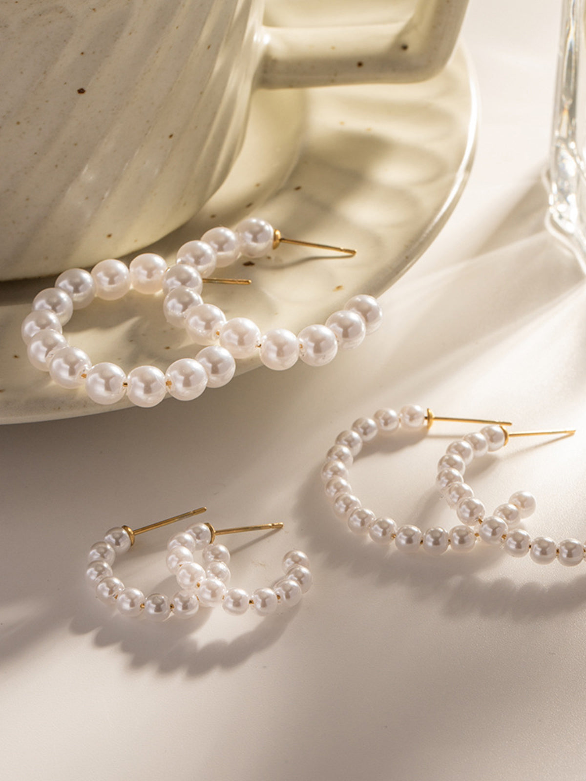 Pearl Hoop Earrings — White — Svelte Chic