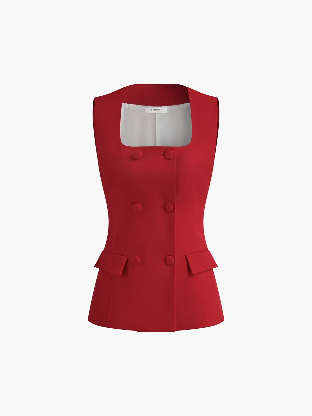 Square Neck Button Vest in Red — Svelte Chic