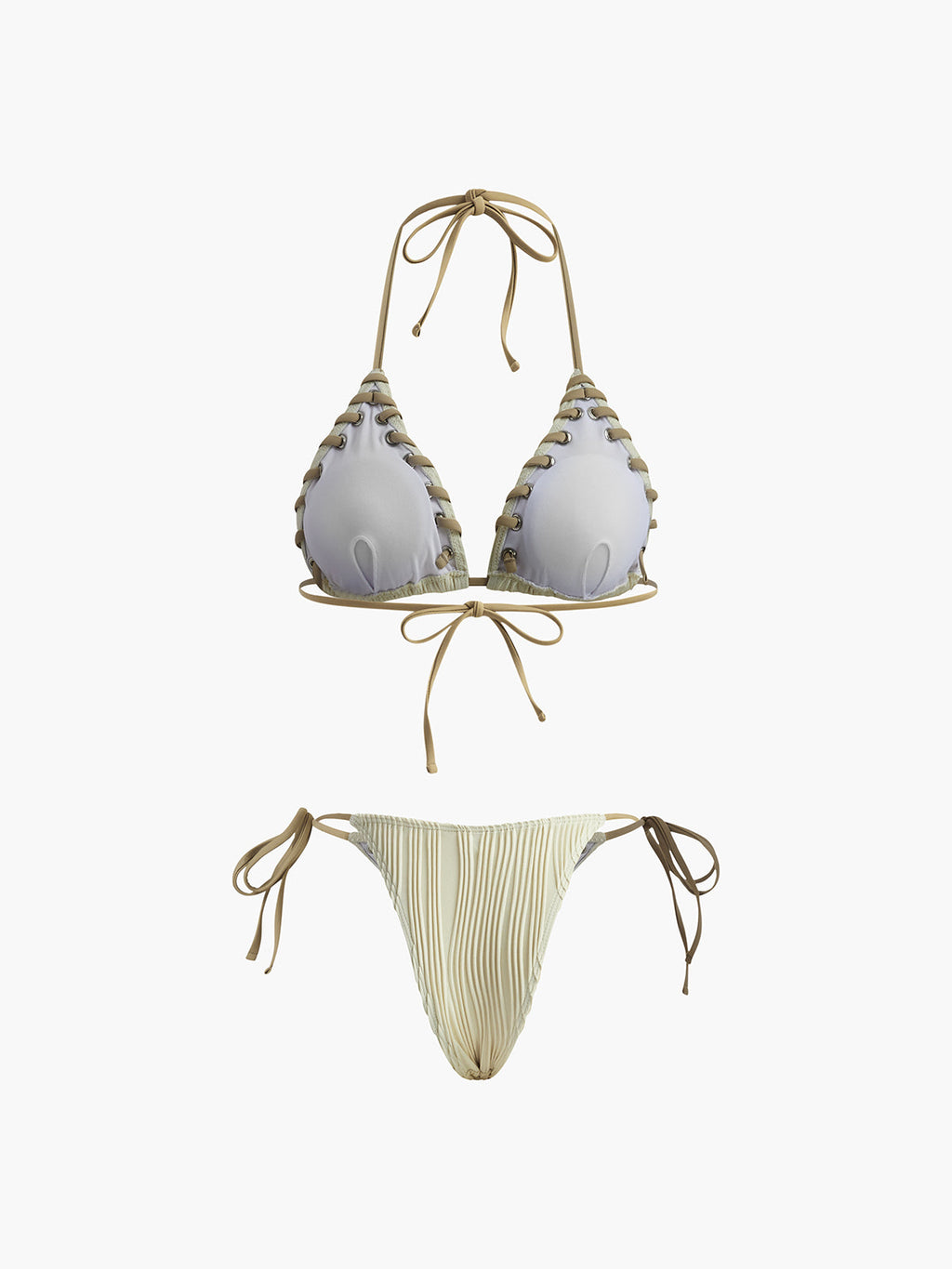 Grommet Lace-Up Ruched Bikini Set — Svelte Chic