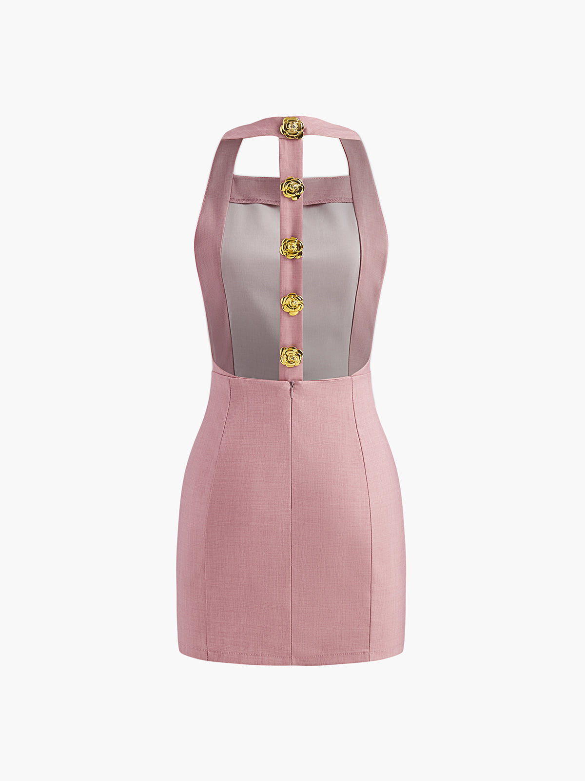 Halter Backless Gold Button Mini Dress — Svelte Chic