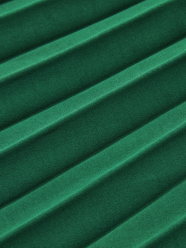 Halter Kuşaklı Pileli Abiye Midi Elbise